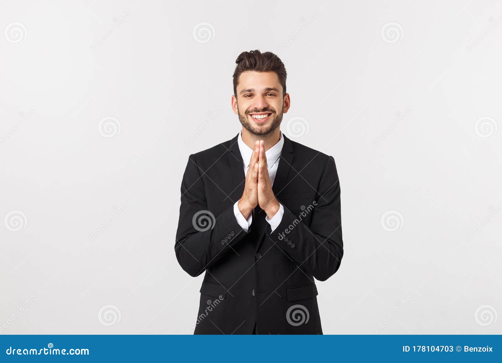 Handsome Young Business Man Standing Praying, Isolated Over White ...