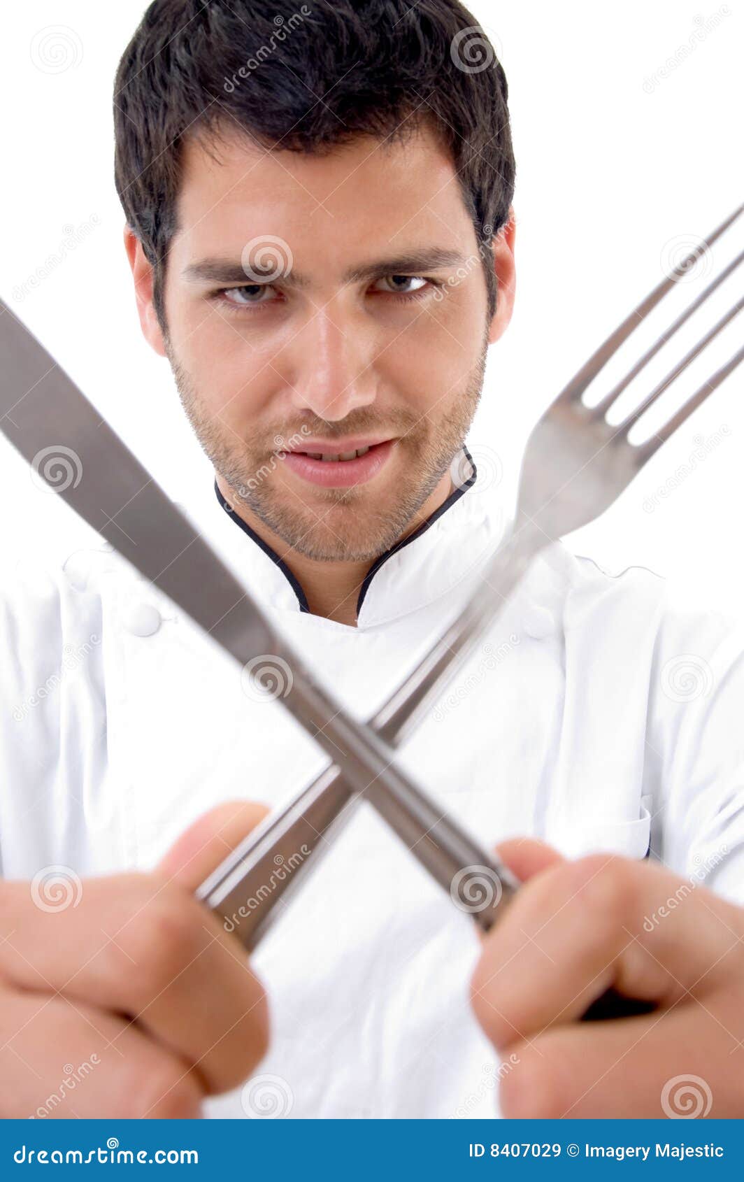 Handsome Young Chef with Cutlery Stock Image Image of male