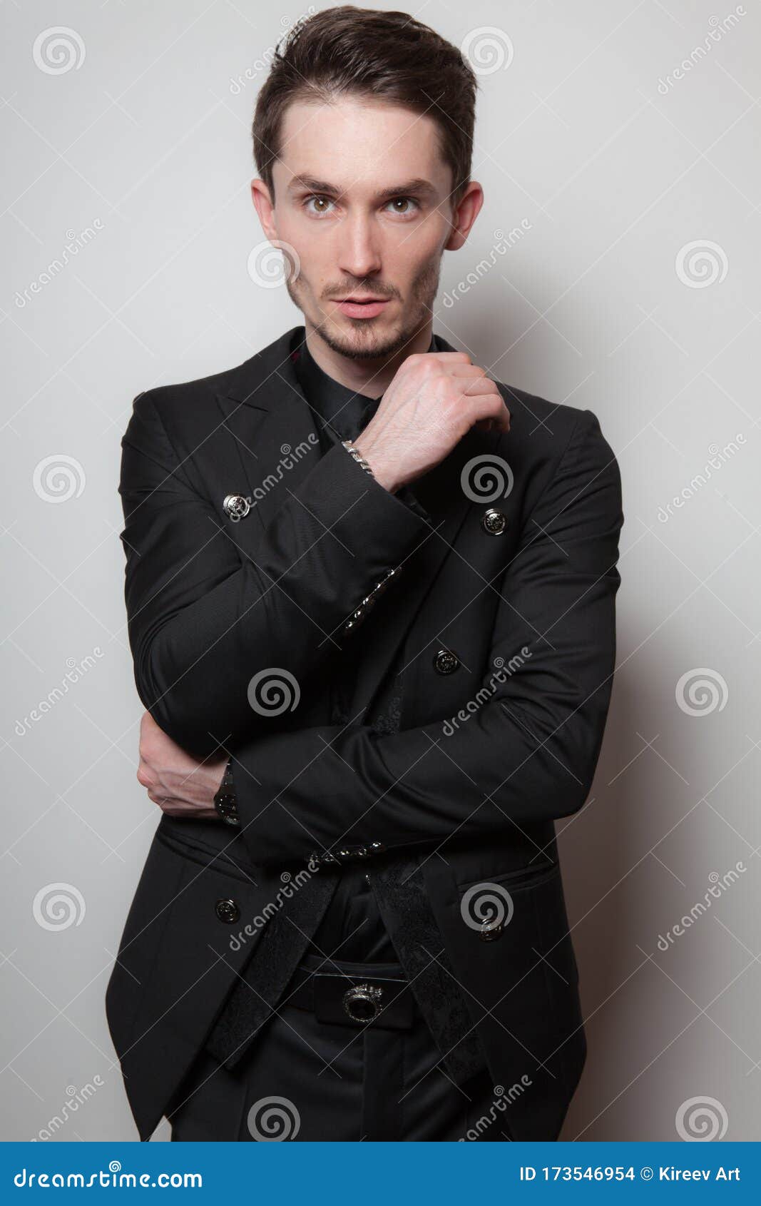 Handsome Young Elegant Man Studio Portrait Close-up. Stock Photo ...