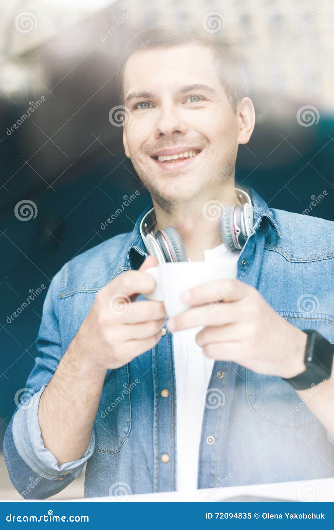 Handsome Young Guy is Drinking Hot Beverage Stock Image - Image of ...