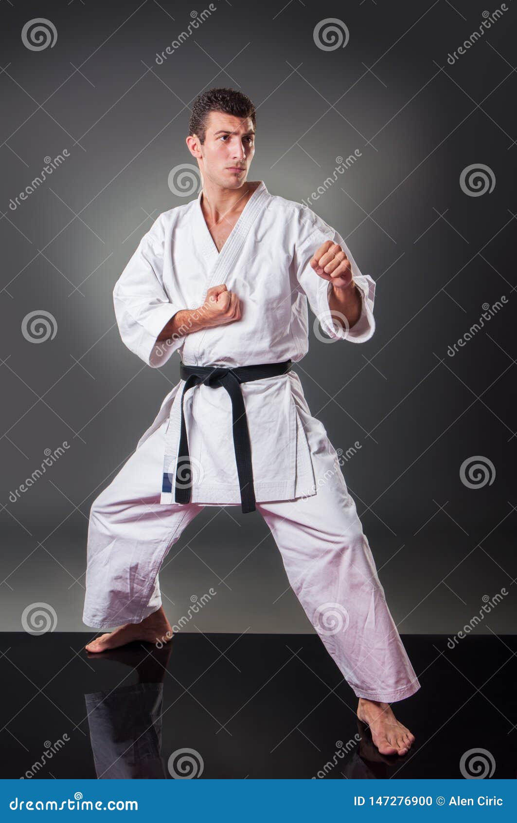 Handsome Young Male Karate Player Posing on the Gray Background Stock ...