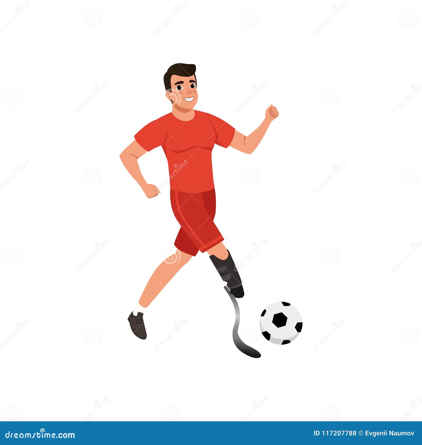 Handsome Young Man with Artificial Leg Playing Football. Guy with Physical  Disabilities. Flat Vector Design Stock Vector - Illustration of male,  activity: 117207788