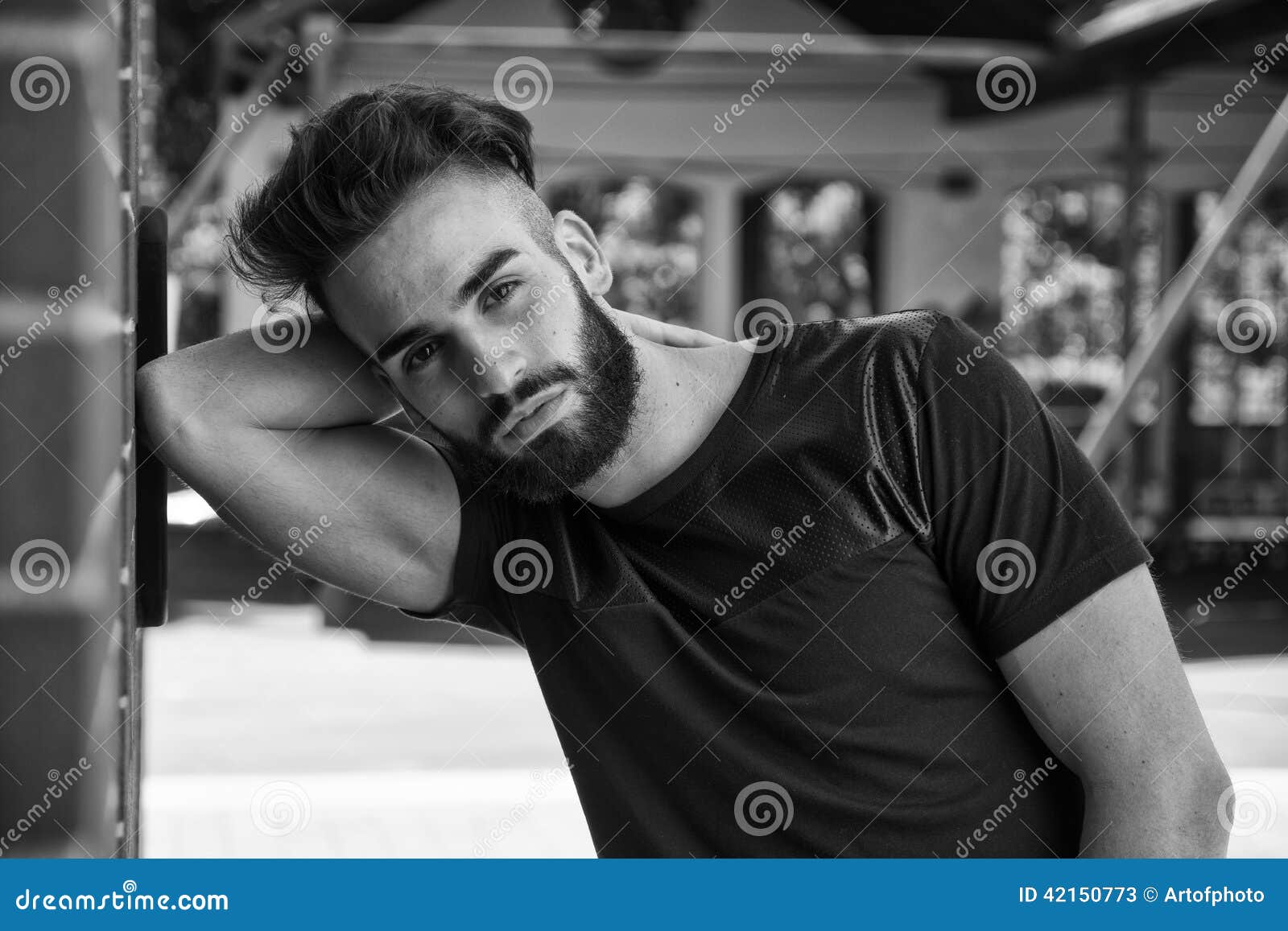 Handsome Young Man with Beard Outdoor Stock Image Image of style