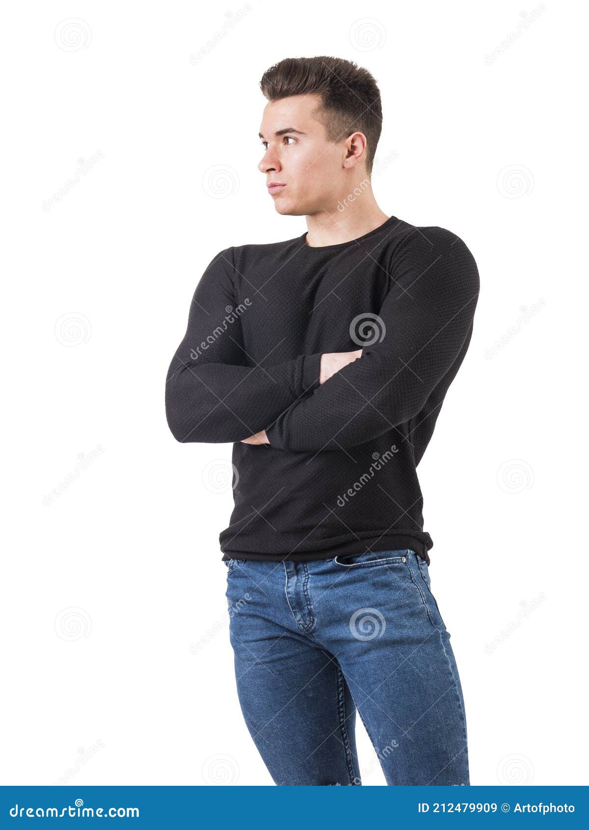 Handsome Young Man in Black Sweater Standing, Arms Crossed on Chest ...