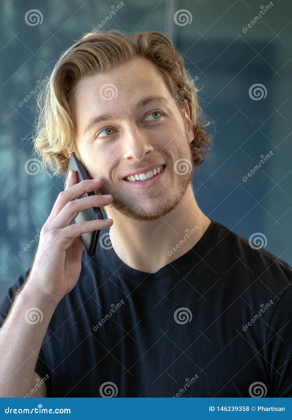 Handsome Young Man Blonde Hair And Stubble Wearing Shirt Stock