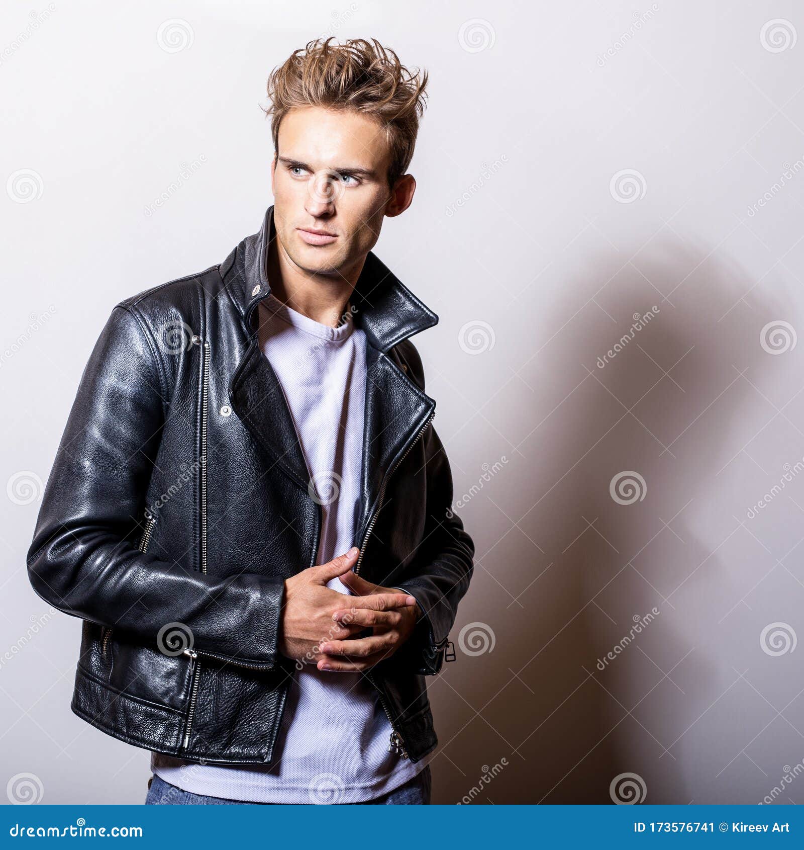 Handsome Young Man in Classic Leather Jacket. Stock Image - Image of ...