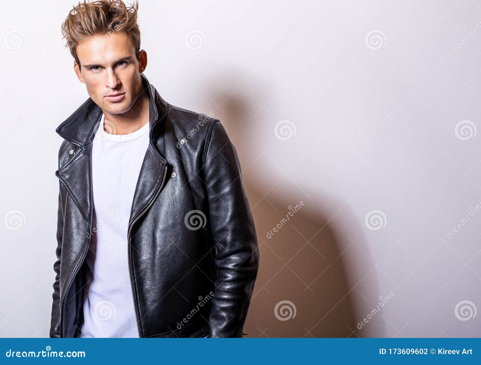Handsome Young Man in Classic Leather Jacket. Stock Photo - Image of ...