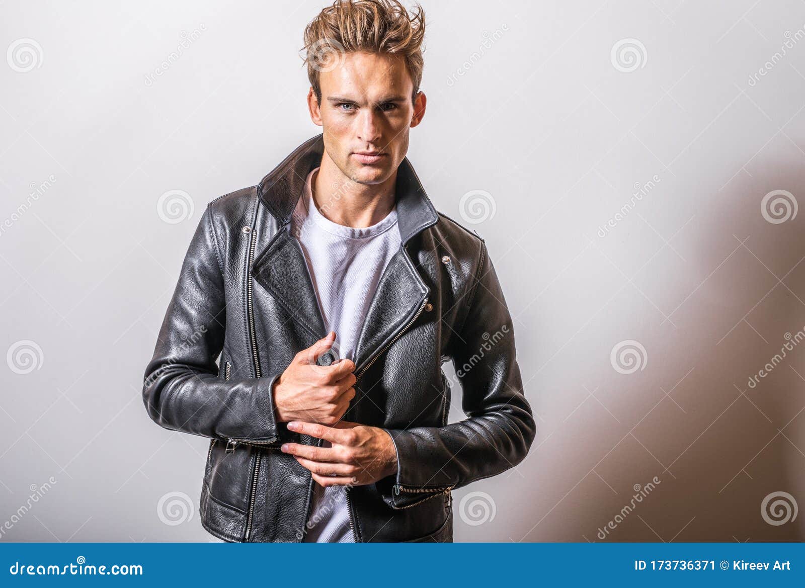 Handsome Young Man in Classic Leather Jacket. Stock Image - Image of ...