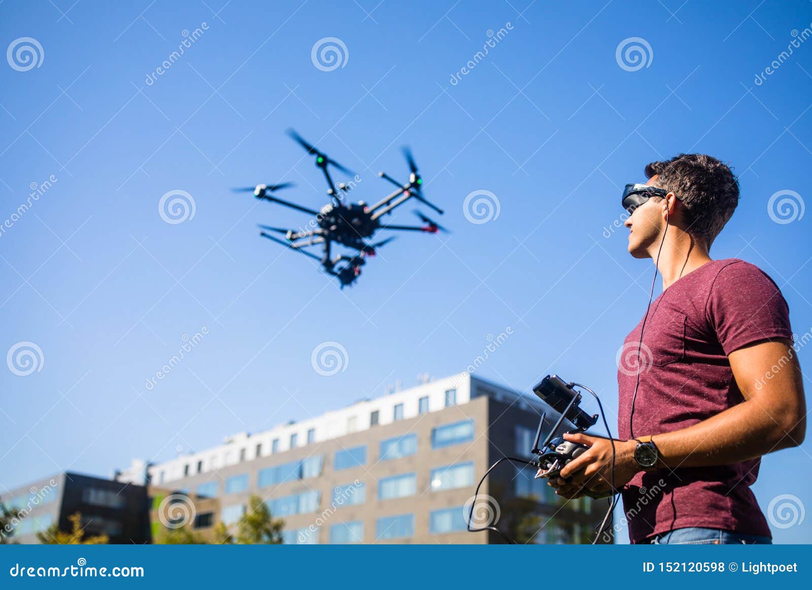 Handsome Young Man Flying a Drone Outdoors Stock Photo Image of