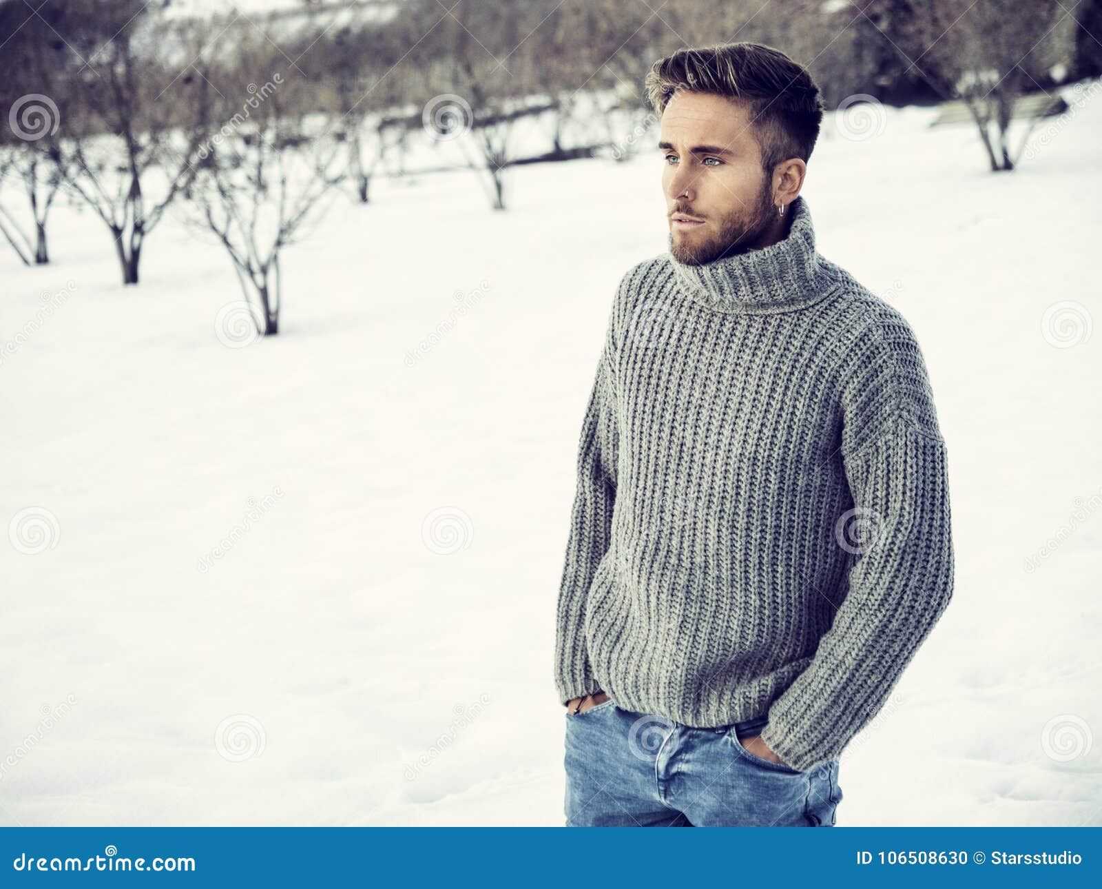 Handsome Young Man Outdoor in Winter Fashion Stock Photo - Image of ...