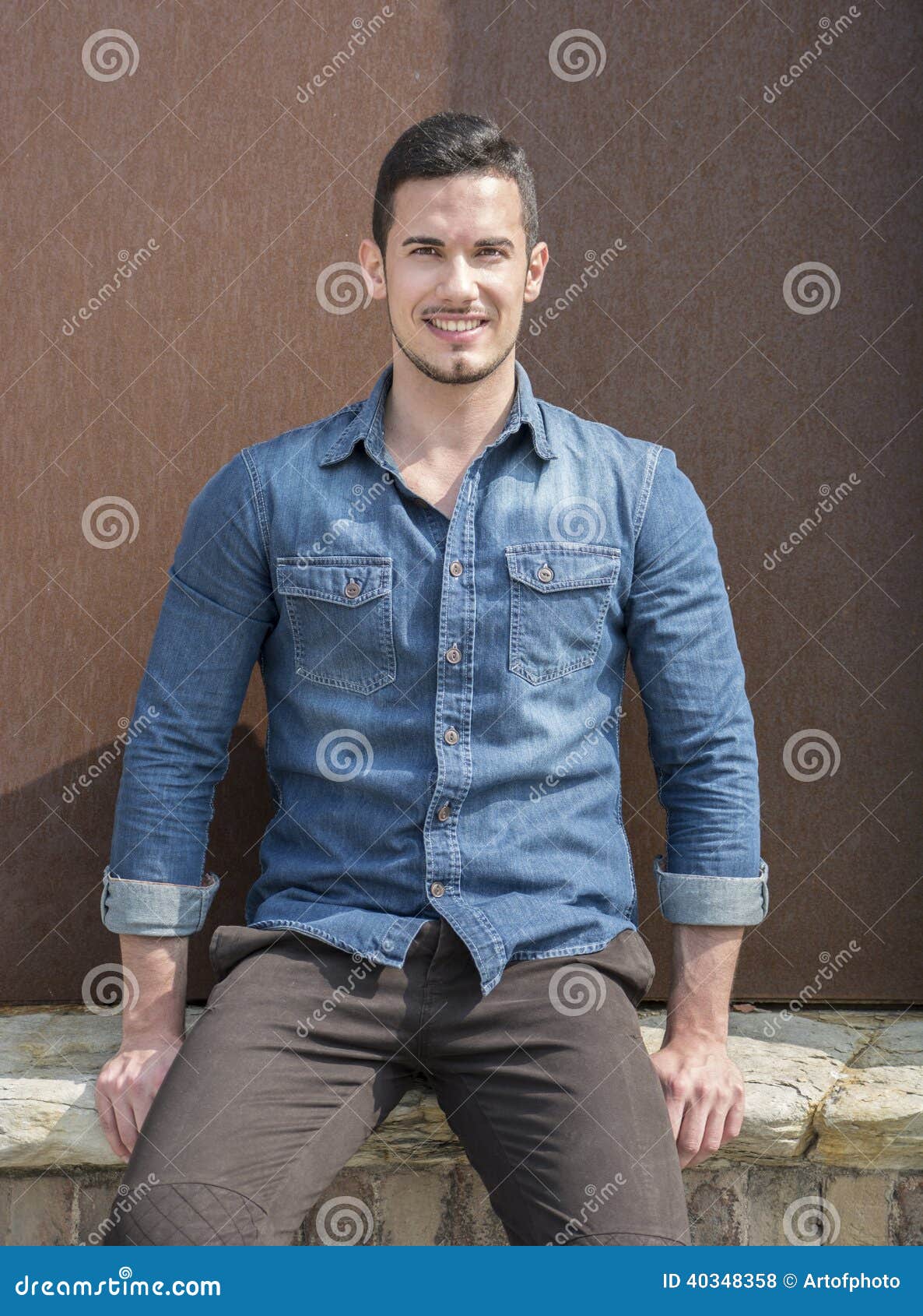 Handsome Young Man with Outdoors in Front of Rusty Metal Wal Stock ...