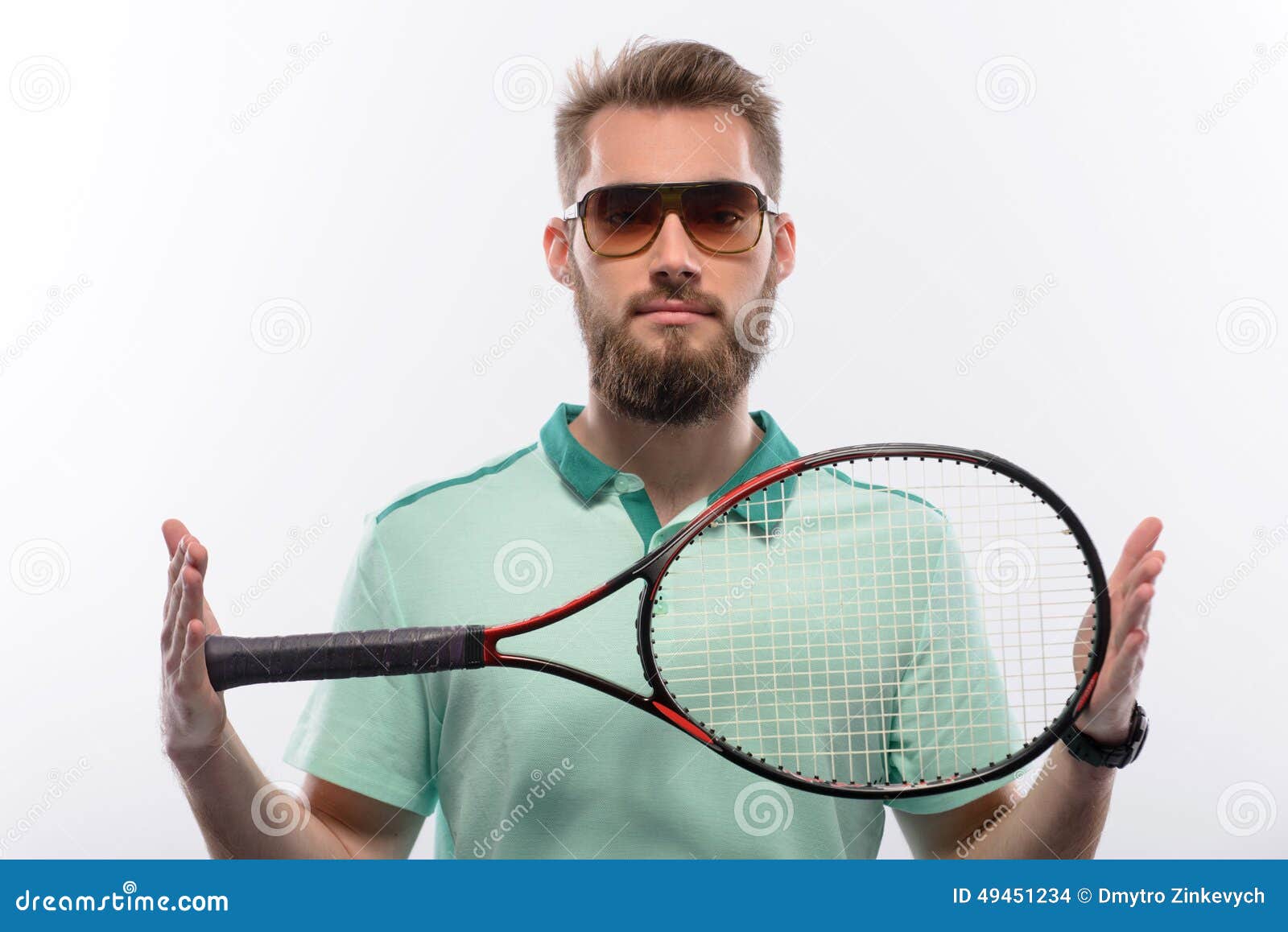 Handsome Young Man in Polo Shirt Holding Tennis Stock Photo - Image of ...