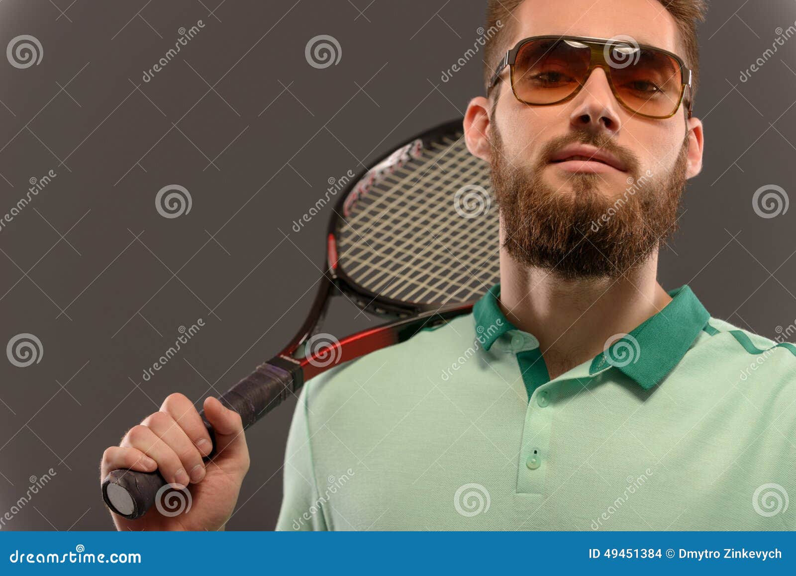 Handsome Young Man in Polo Shirt Holding Tennis Stock Photo - Image of ...