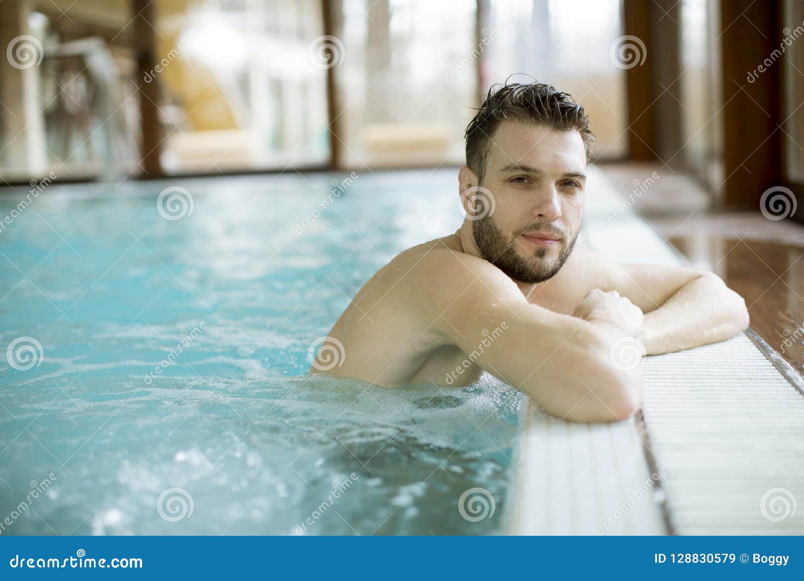 Handsome Young Man Relaxing In Hot Tub Stock Image Image Of Caucasian Thalassotherapy 128830579
