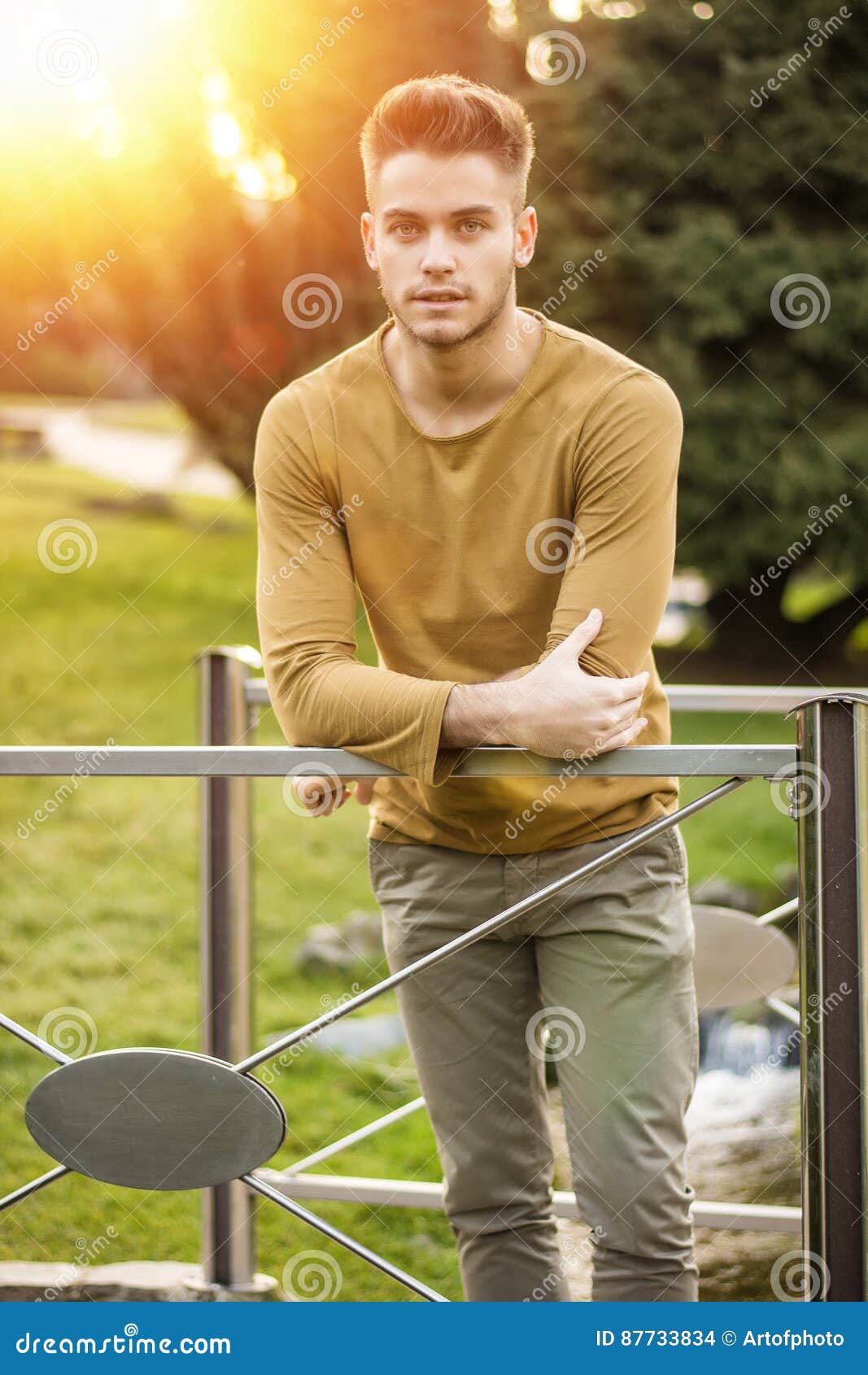 Handsome Young Man Standing in City Park Stock Photo - Image of summer ...