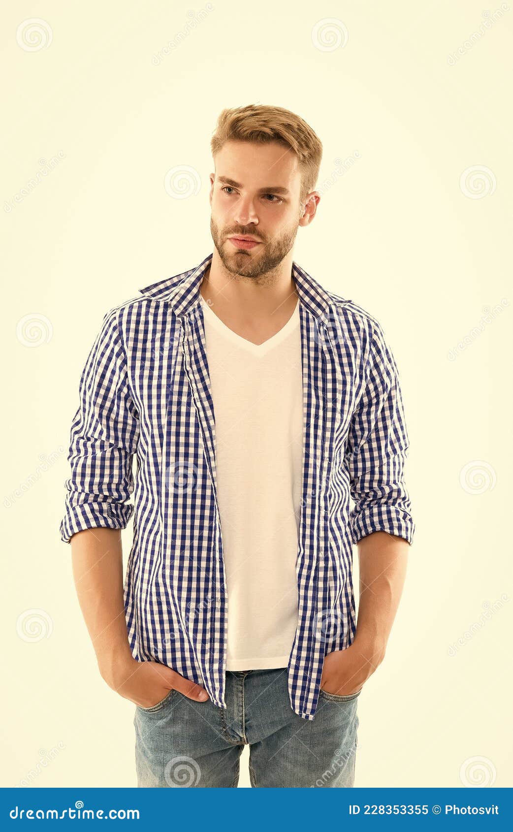 Handsome Young Man Wear Checkered Shirt. Casual Male Fashion Style ...