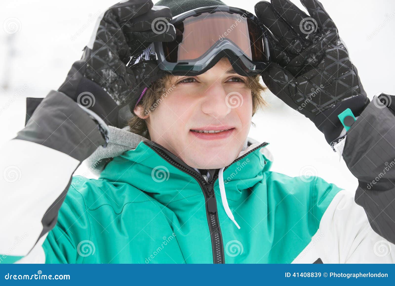 Handsome Young Man Wearing Ski Goggles Outdoors Stock Image - Image of ...
