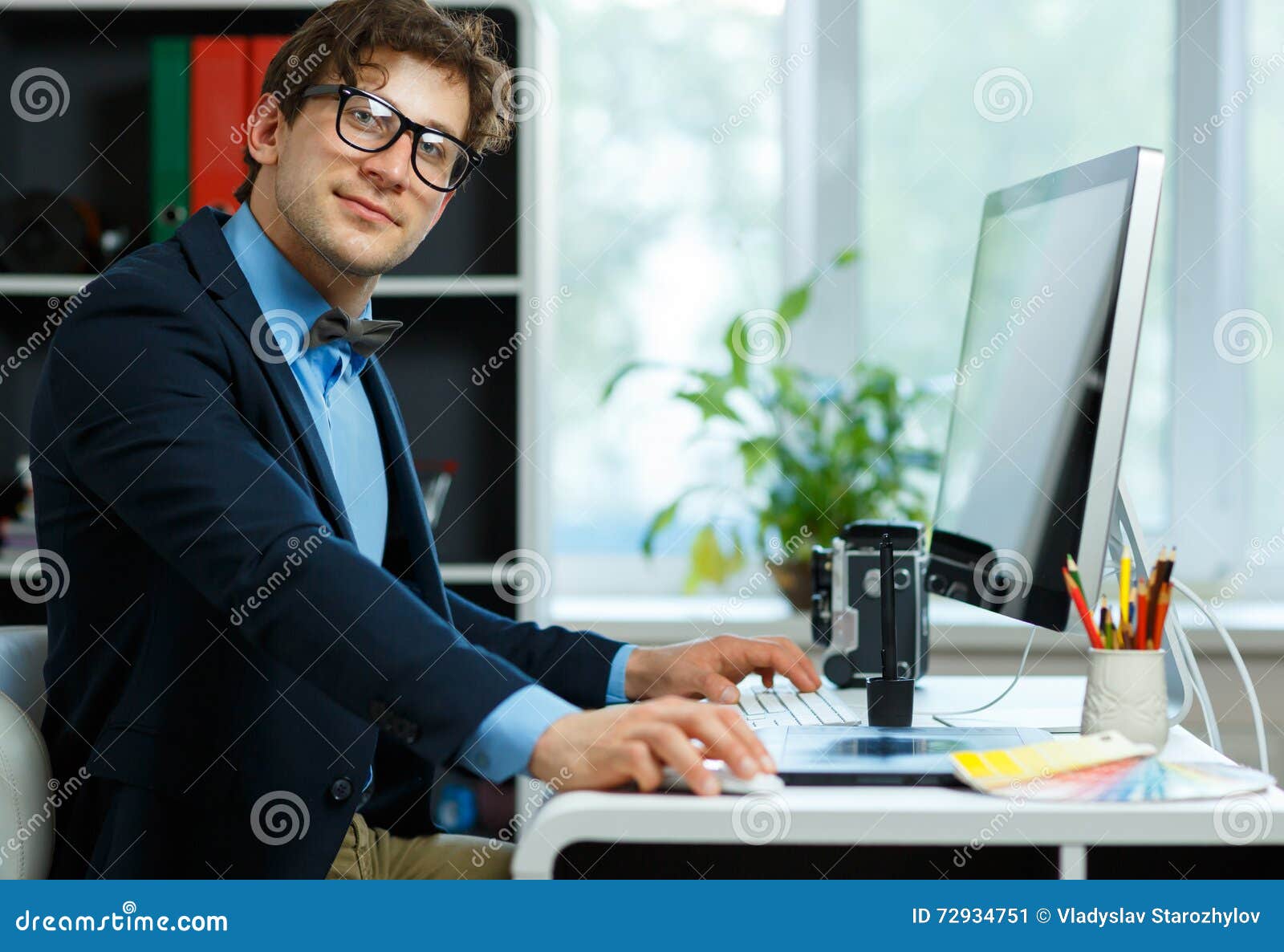 Handsome Young Man Working from Home Office Stock Image Image of