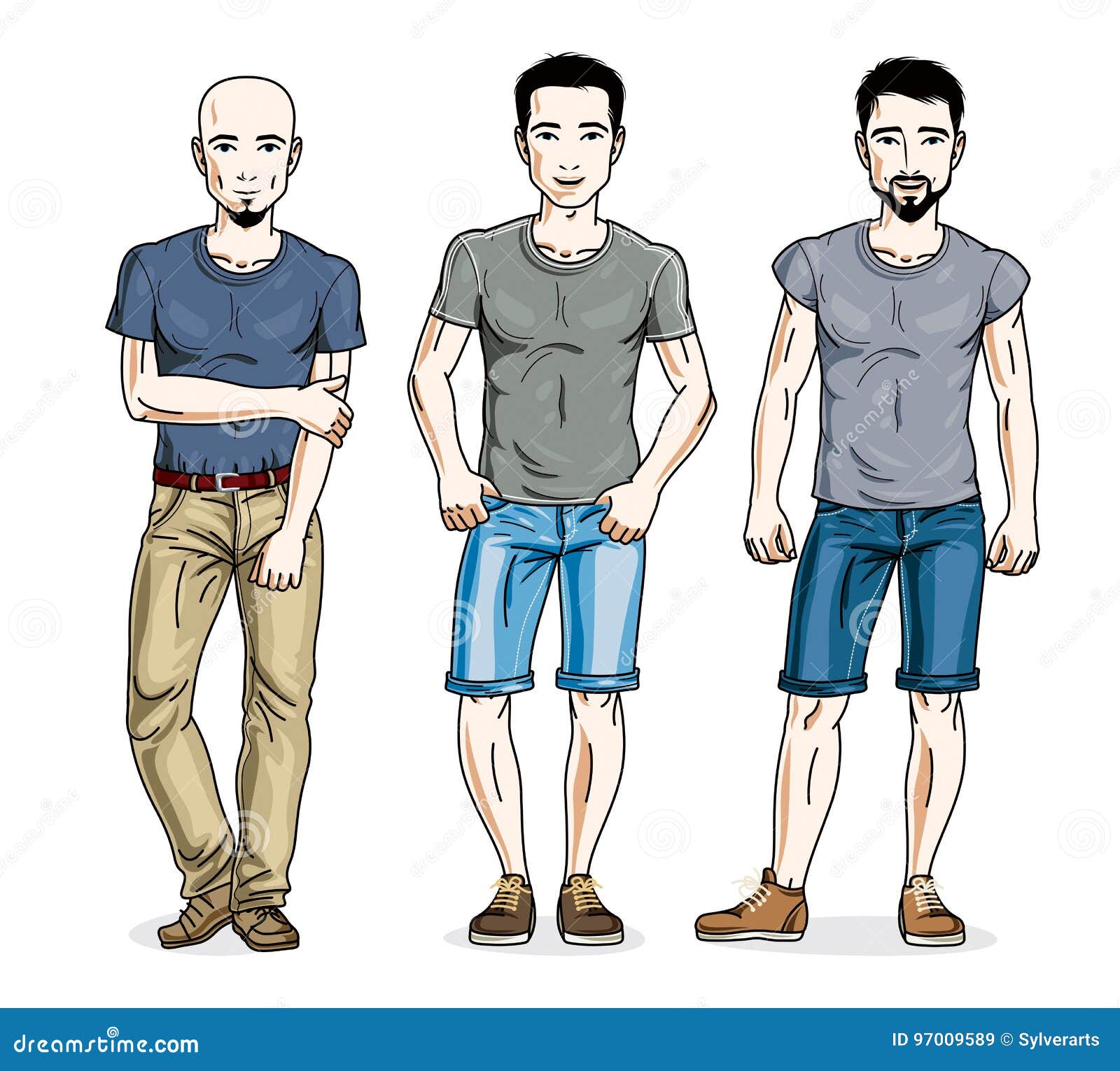 Handsome Young Men Group Standing Wearing Casual Clothes. Vector Stock ...