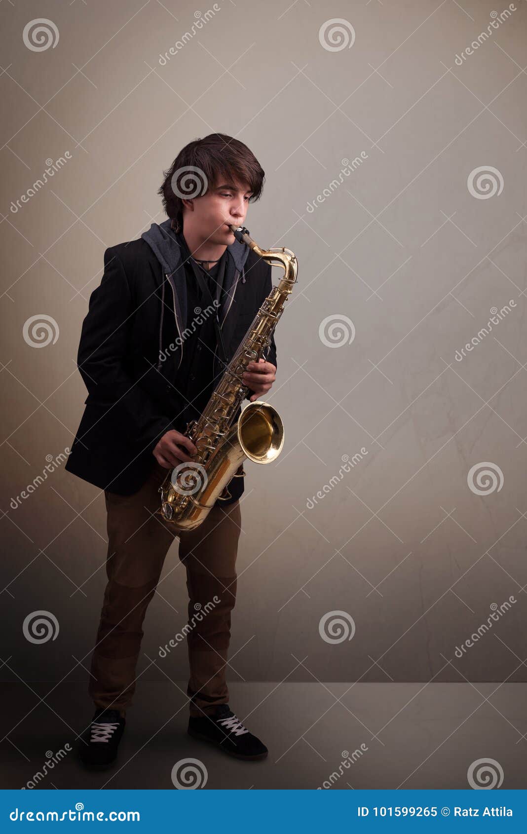 Young Musician Playing on Saxophone Stock Image Image of male