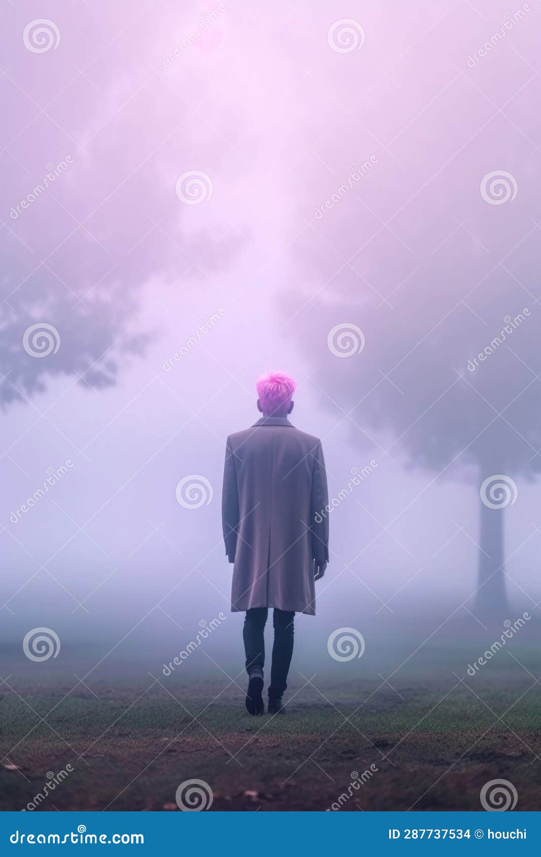 handsome young teen man with pink colored hair. k-pop culture style.
