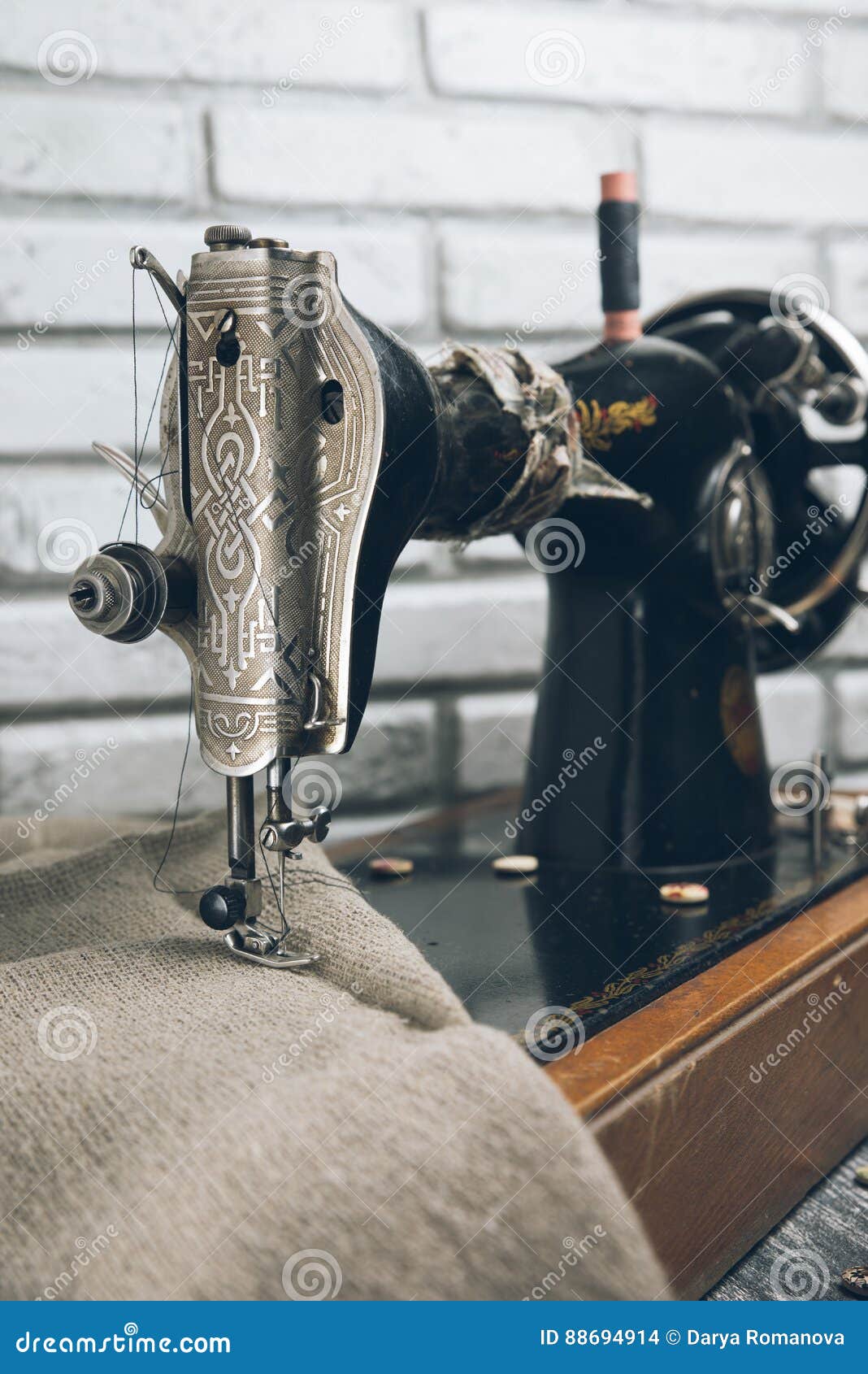 The Handwheel Vintage Sewing Machine Stock Photo - Image of closeup