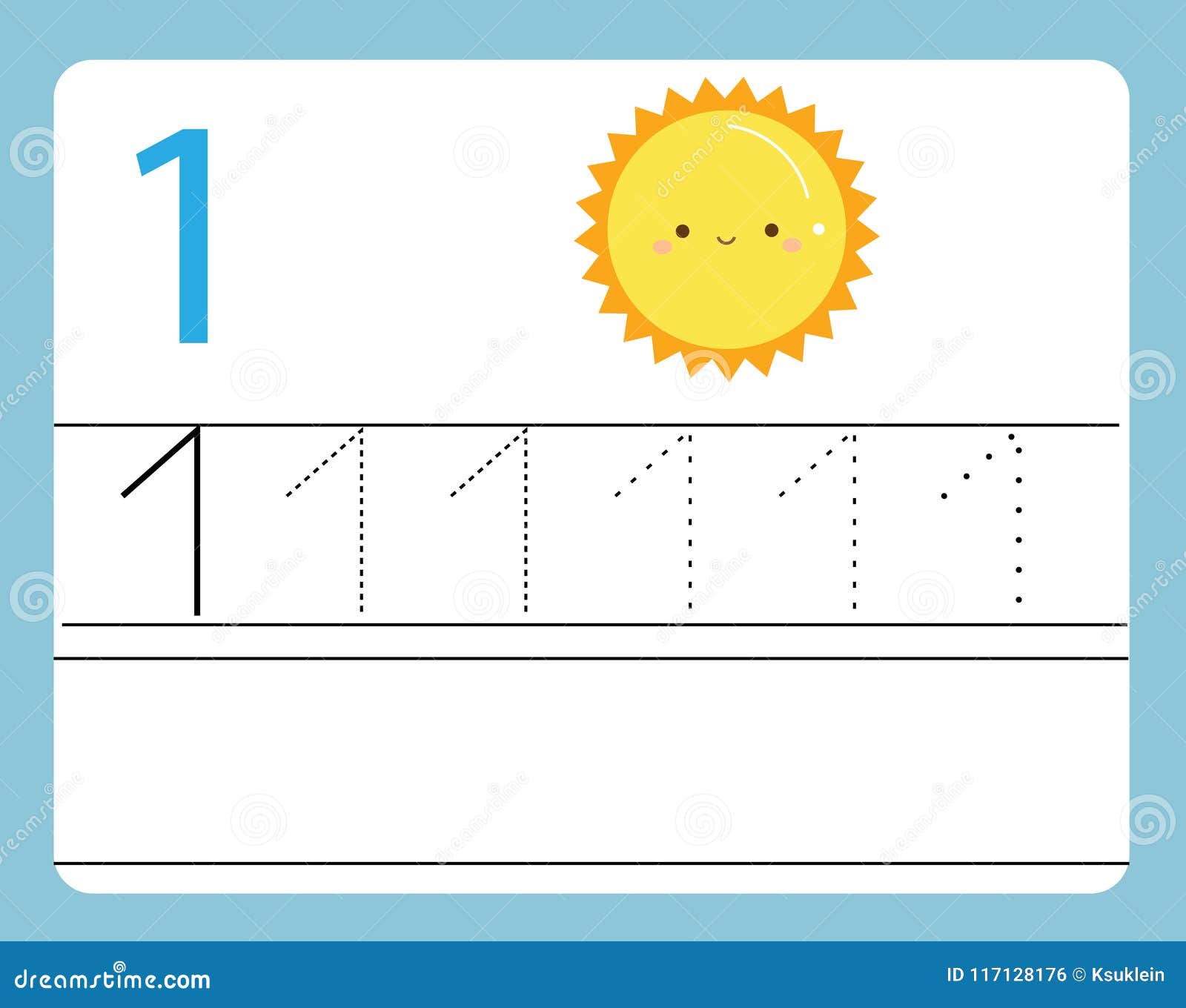 handwriting practice learning numbers with cute characters number one educational printable worksheet for kids and toddlers wit stock vector illustration of activity lesson 117128176