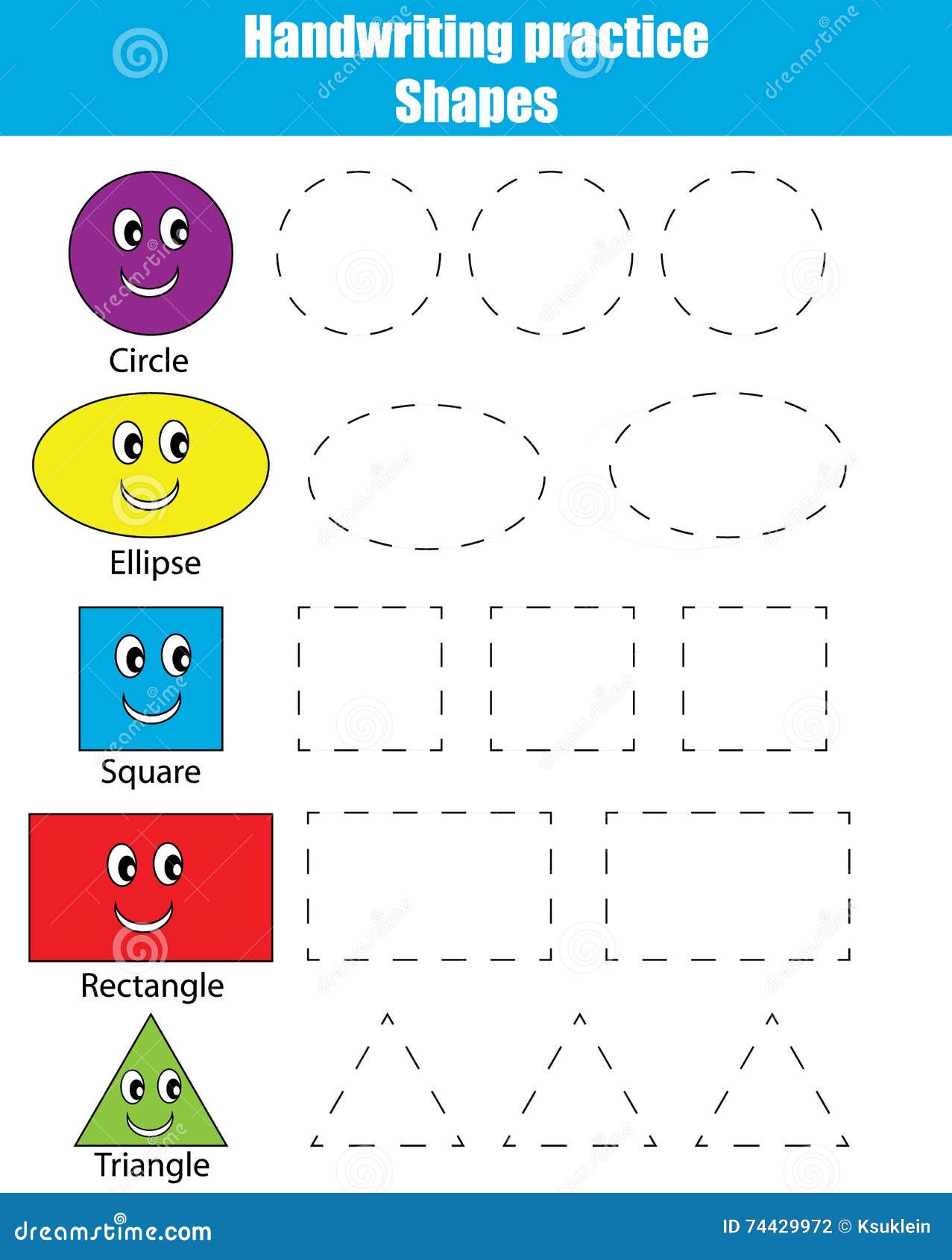 Handwriting Practice Sheet. Educational Children Game, Kids Activity.  Learning Shapes Stock Vector - Illustration of coloring, geometry: 74429972