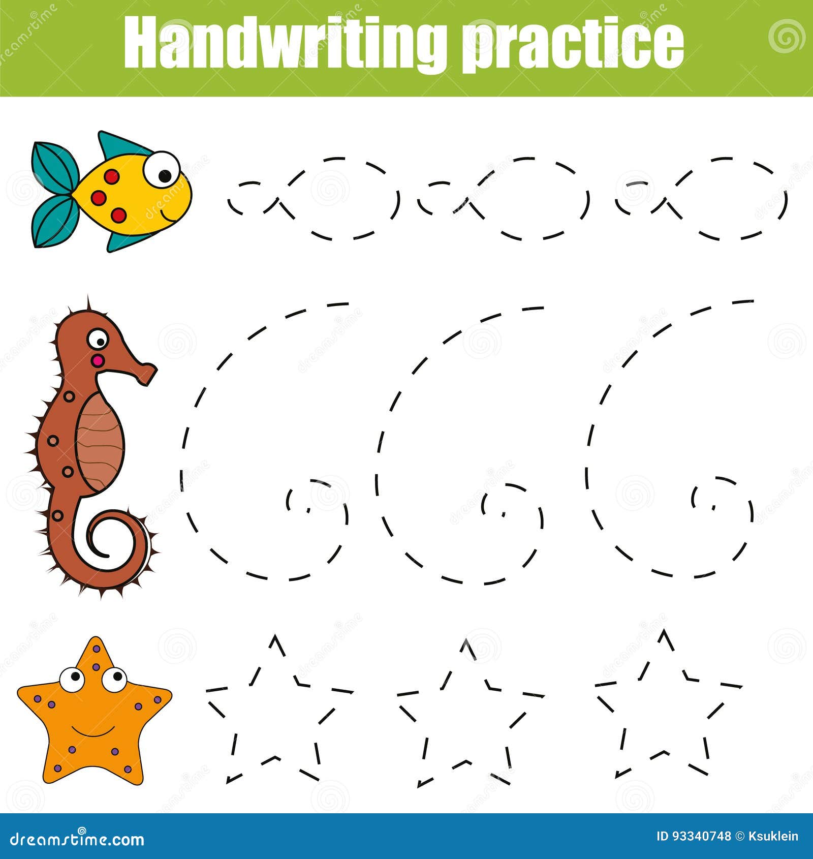 handwriting practice sheet educational children game printable worksheet for kids with shapes stock vector illustration of educational lines 93340748