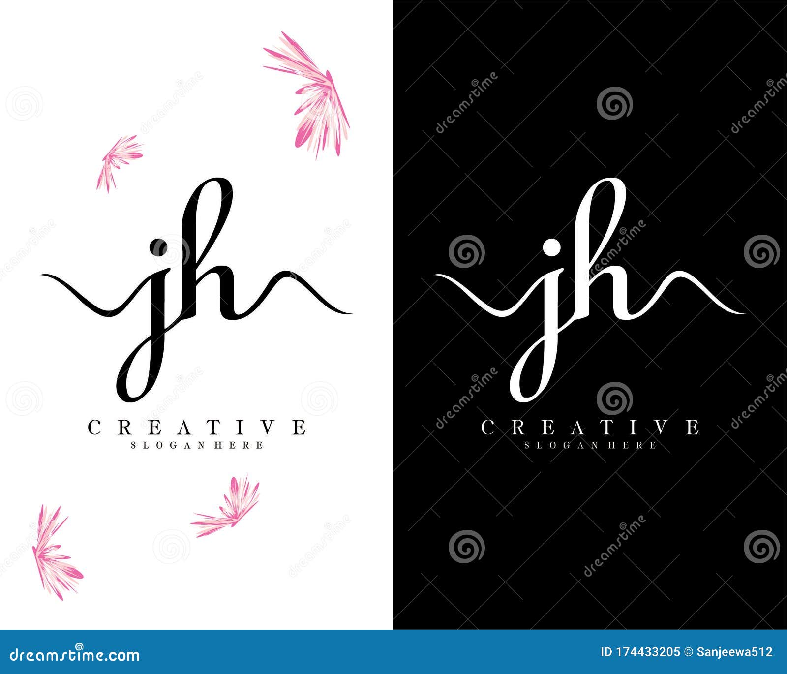 handwriting script letter jh, hj logo  