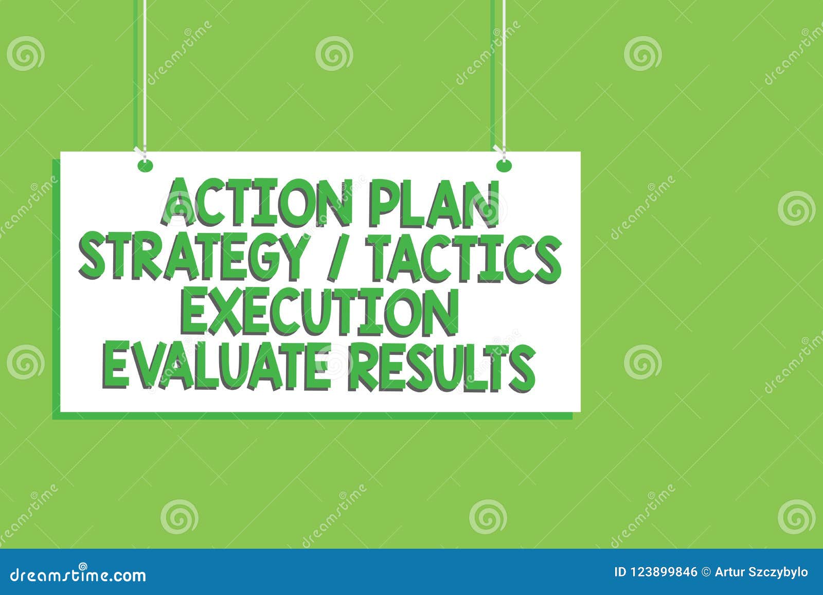 handwriting text action plan strategy tactics execution evaluate results. concept meaning management feedback hanging board messag