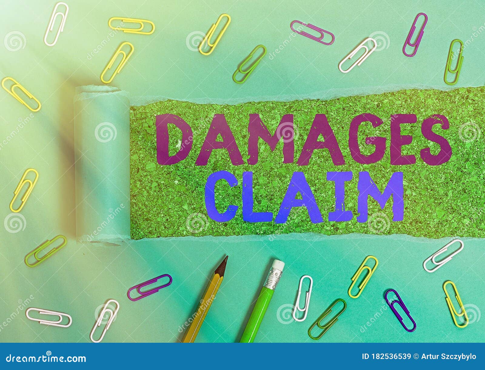 handwriting text damages claim. concept meaning demand compensation litigate insurance file suit