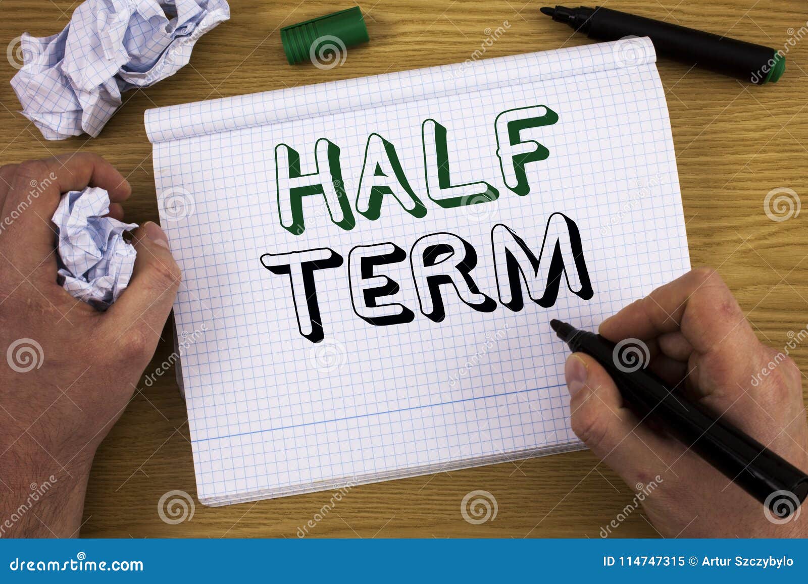 handwriting text half term. concept meaning short holiday in the middle of the periods school year is divided. concept for informa