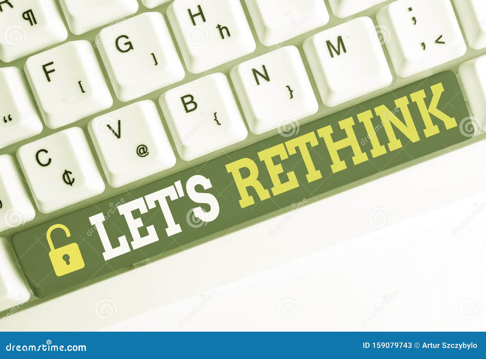 handwriting text let s rethink. concept meaning an afterthought to remember reconsider reevaluate white pc keyboard with