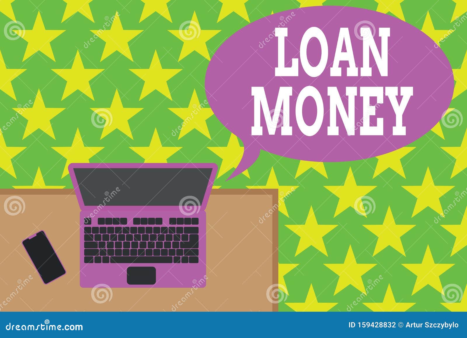 handwriting text loan money. concept meaning something lent or furnished on condition being returned upper view office