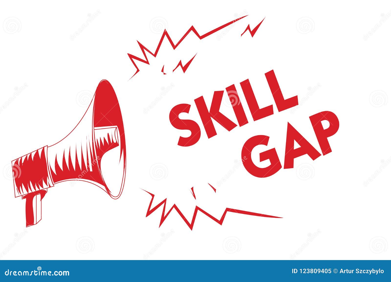 handwriting text skill gap. concept meaning refering to a person's weakness or limitation of knowlege red megaphone loudspeaker i