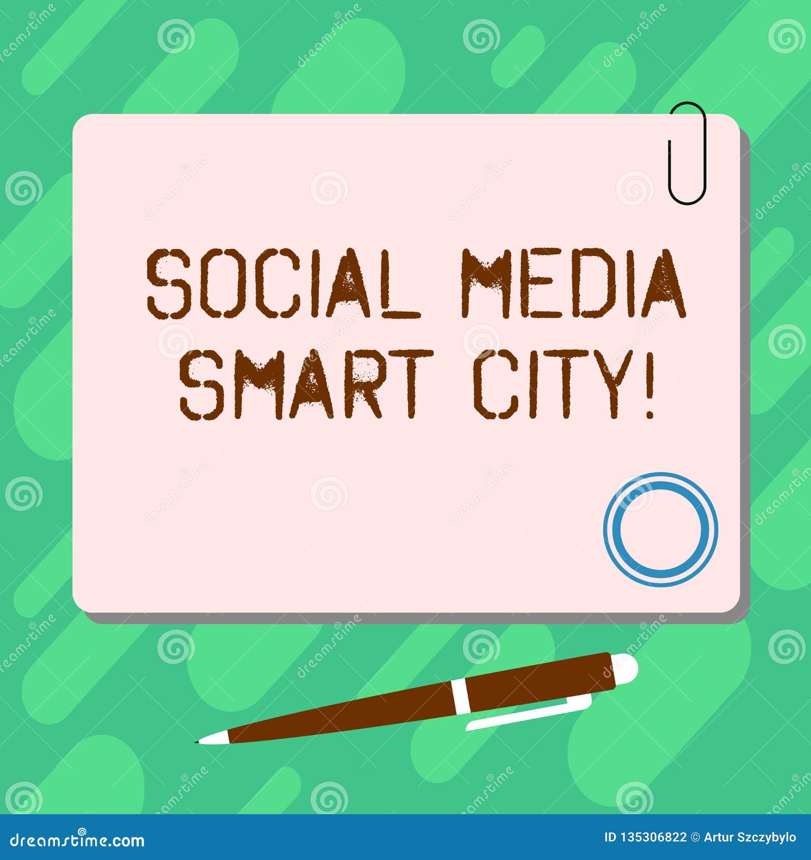 Handwriting text Social Media Smart City. Concept meaning Connected technological advanced modern cities Blank Square Color Board with Magnet Click Ballpoint Pen Pushpin and Clip