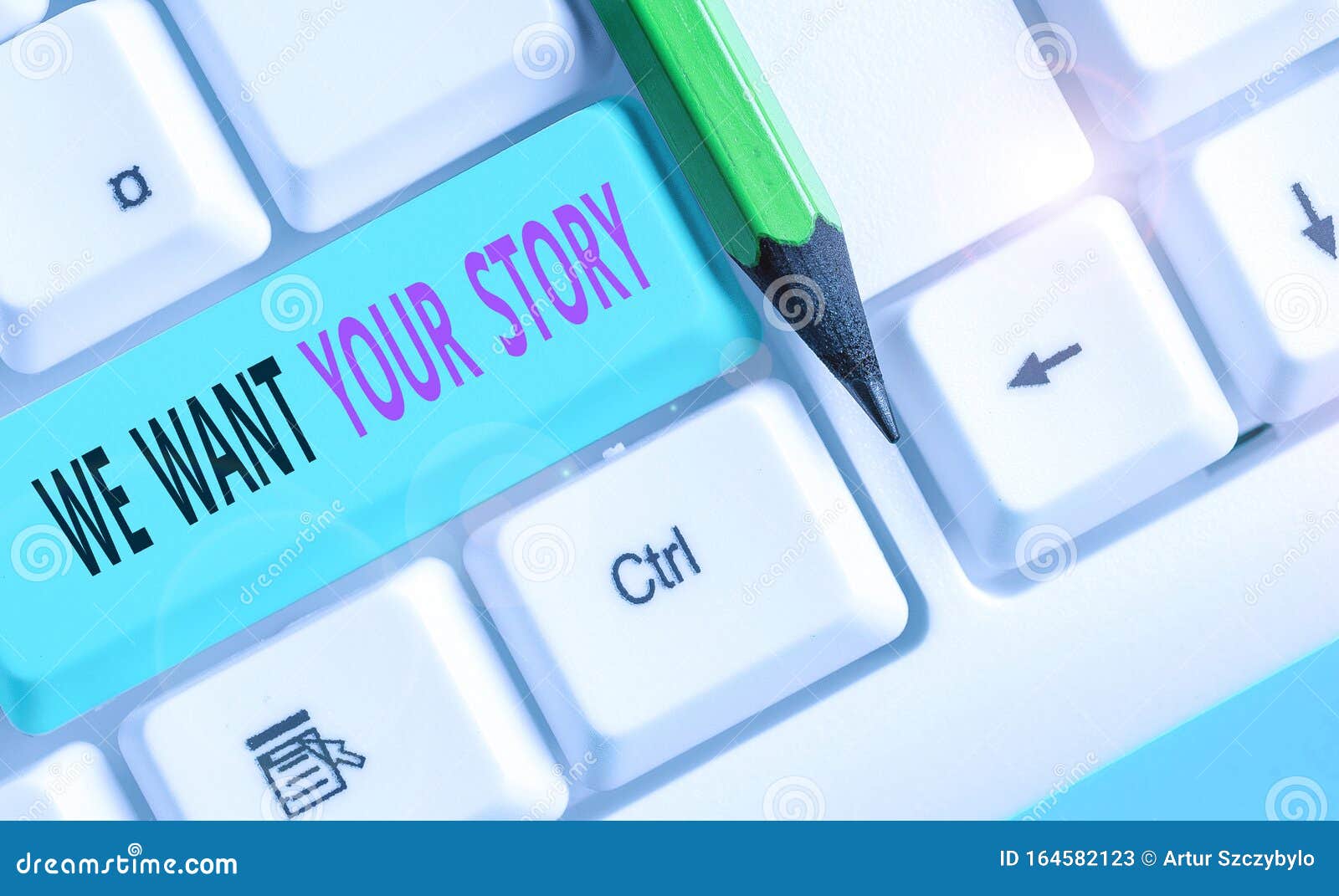 handwriting text we want your story. concept meaning tell us something a glimpse about your life history.