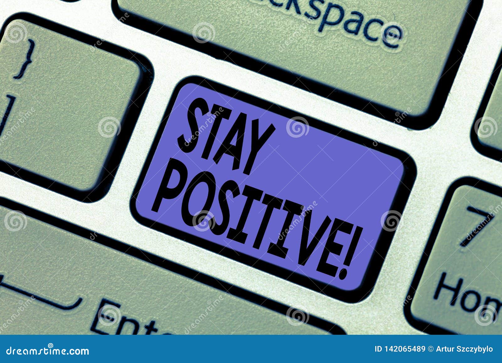 handwriting text writing stay positive. concept meaning be optimistic motivated good attitude inspired hopeful keyboard