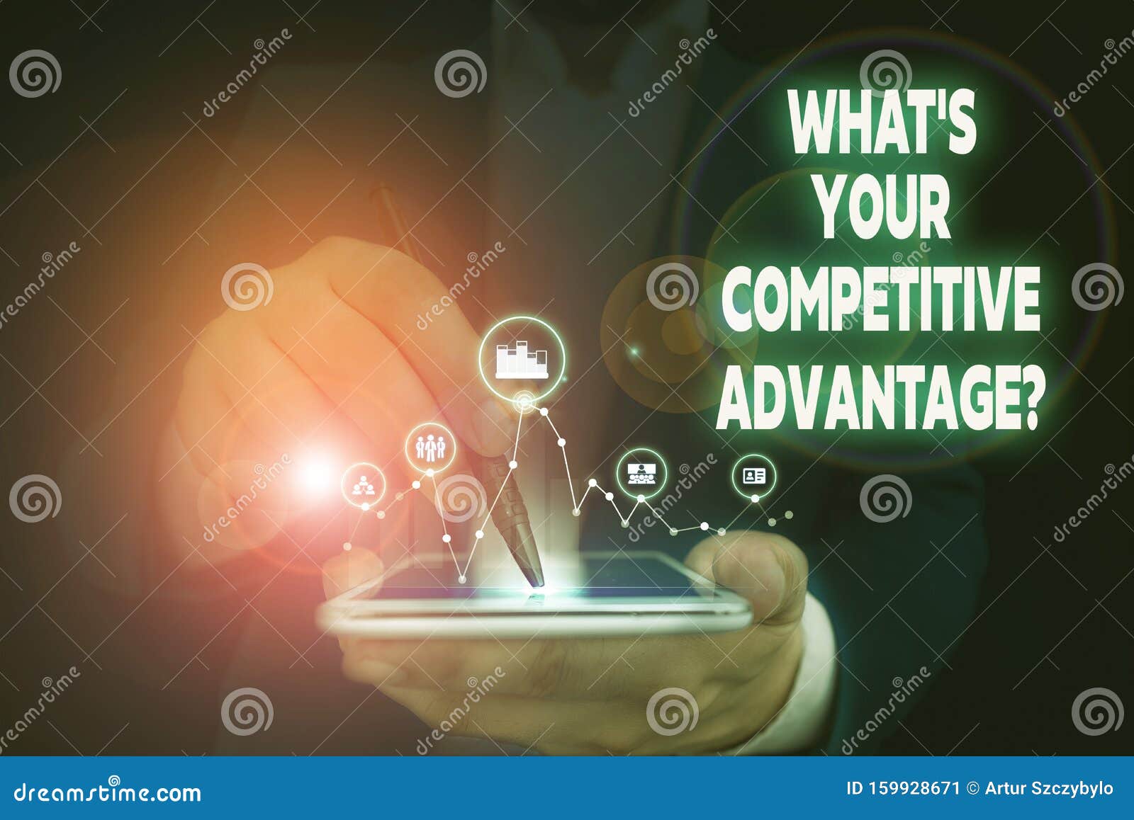 handwriting text writing what s your competitive advantage question. concept meaning marketing strategy plan male human