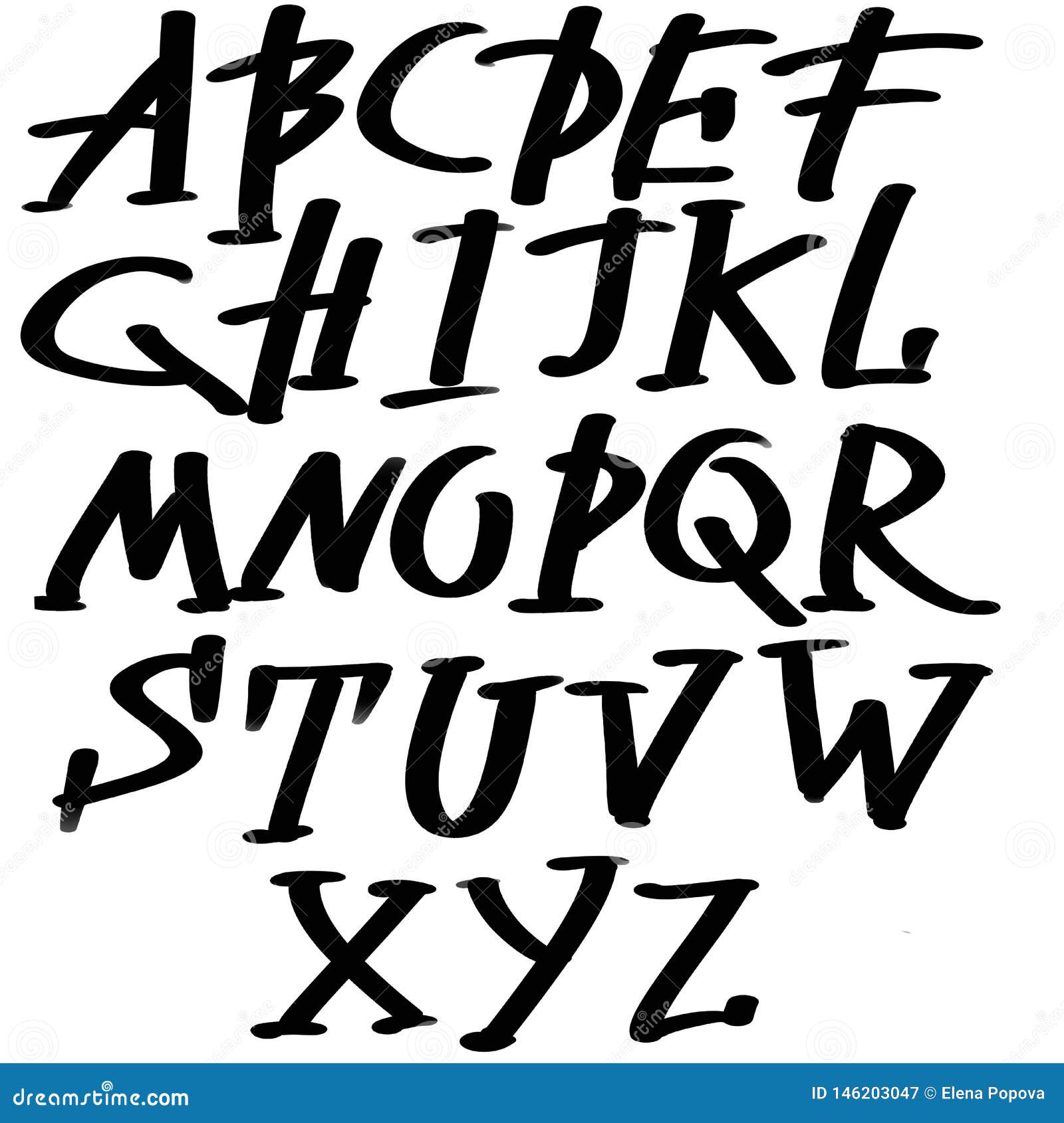 Handwritten Artistic Font. Isolated Letters on White Background Stock