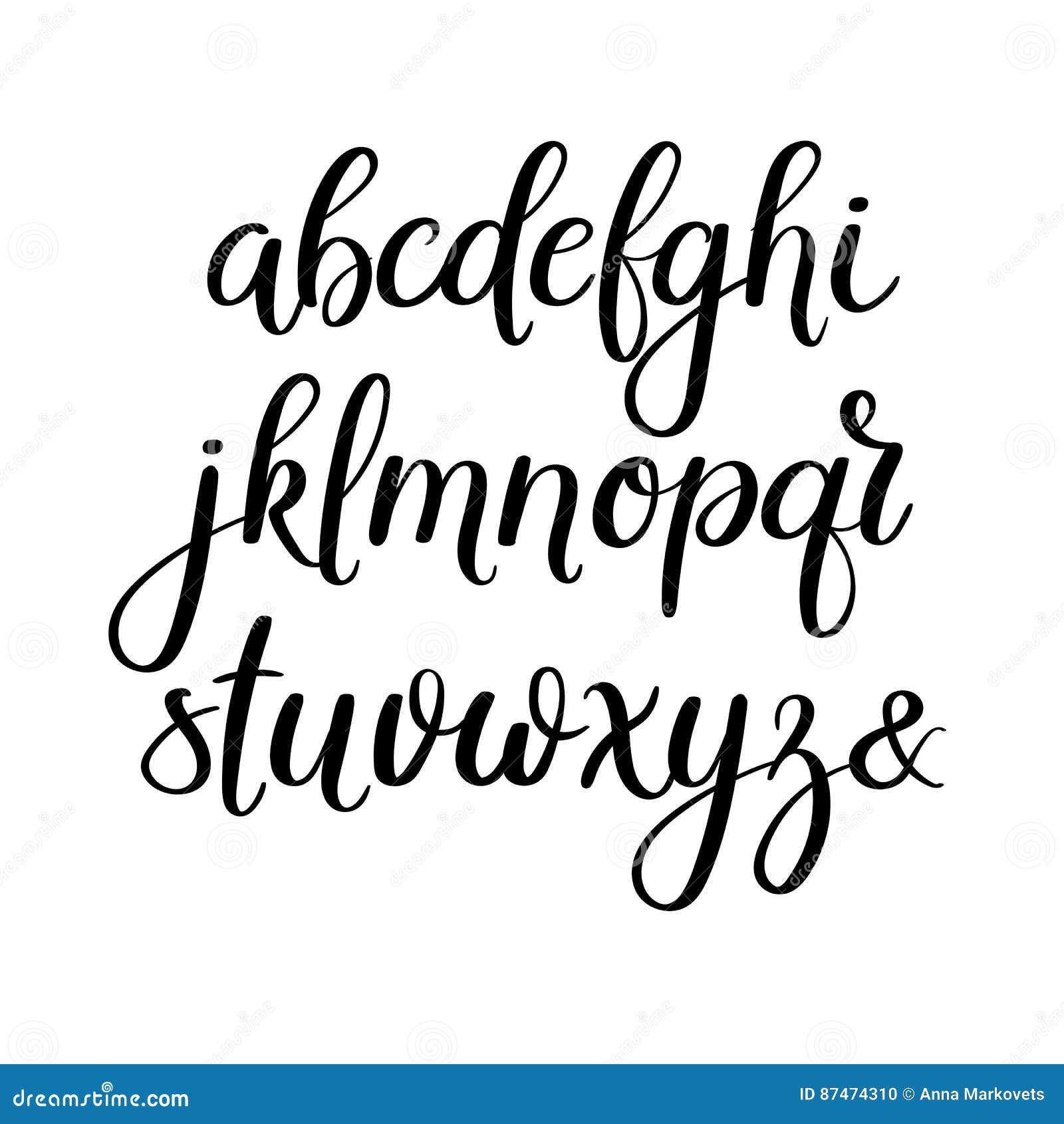 Hand lettering alphabet design, handwritten brush modern calligraphy font.  Vector illustration isolated on background Stock Vector