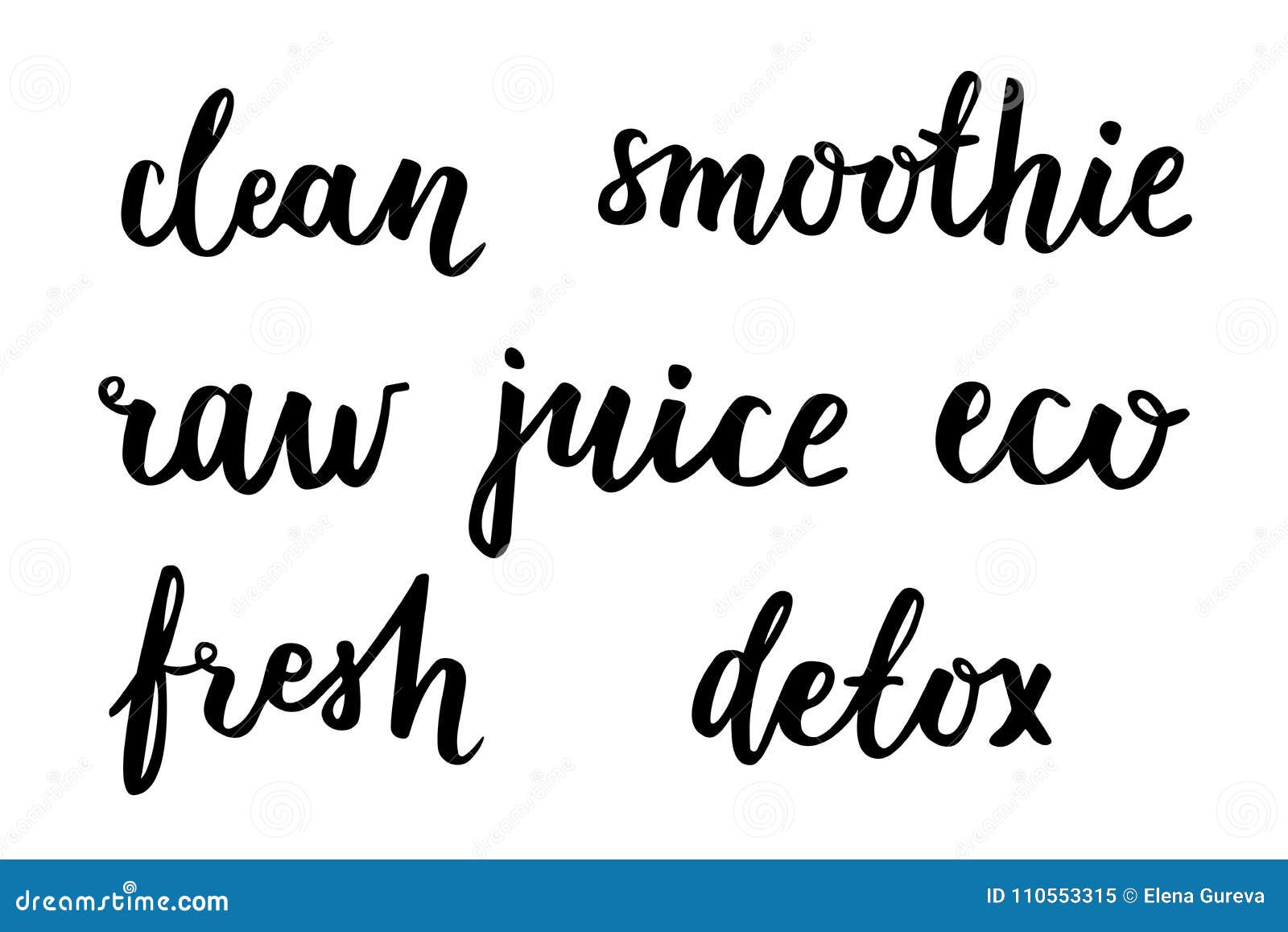 Handwritten Calligraphic Set. Healthy Food Theme. Stock Vector ...