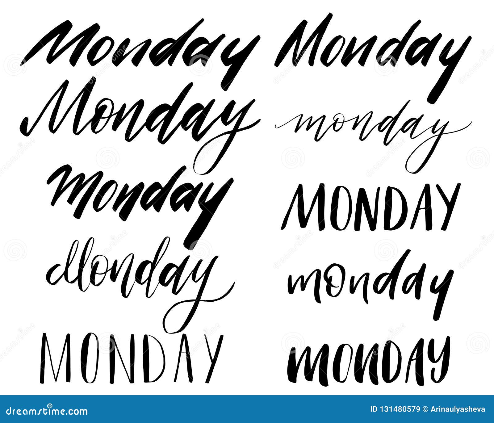 Vetor de Handwritten days of the week monday, tuesday, wednesday, thursday,  friday, saturday, sunday calligraphy.Lettering typography. do Stock