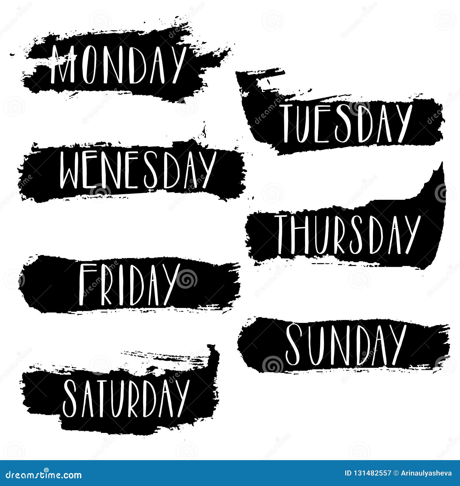 Lettering Days Of Week Sunday, Monday, Tuesday, Wednesday, Thursday, Friday,  Saturday. Modern Calligraphy Isolated On White With Golden Bands. Vector  Illustration. Brush Ink Hand Lettering For Schedule Royalty Free SVG,  Cliparts, Vectors
