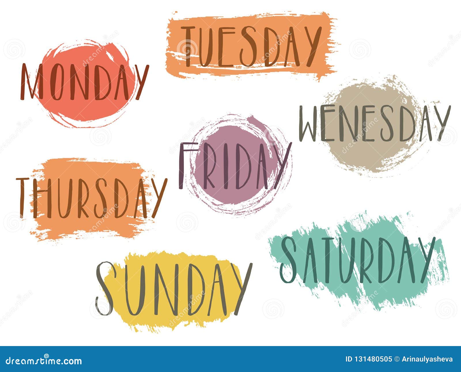 Days of the week. Set of stylized words. Sunday, Monday, Tuesday, Wednesday,  Thursday, Friday, Saturday lettering. Vector illustration Stock Vector  Image & Art - Alamy