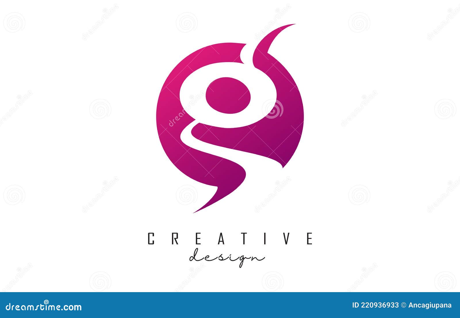 Handwritten G Logo on Pink Gradient Circle with Creative Cut Stock ...