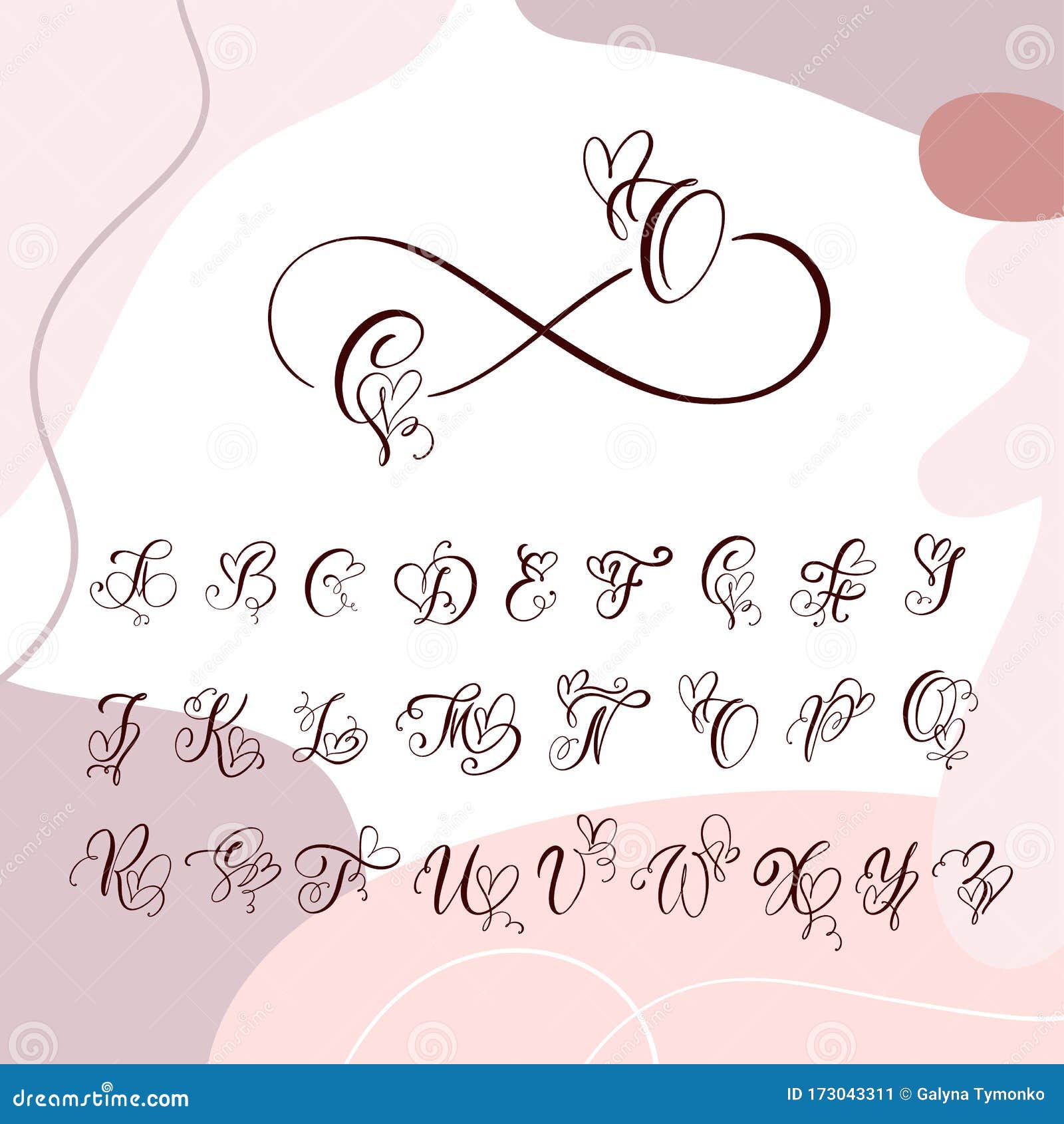 handwritten heart calligraphy monogram alphabet. valentine cursive font with flourishes heart font. cute 