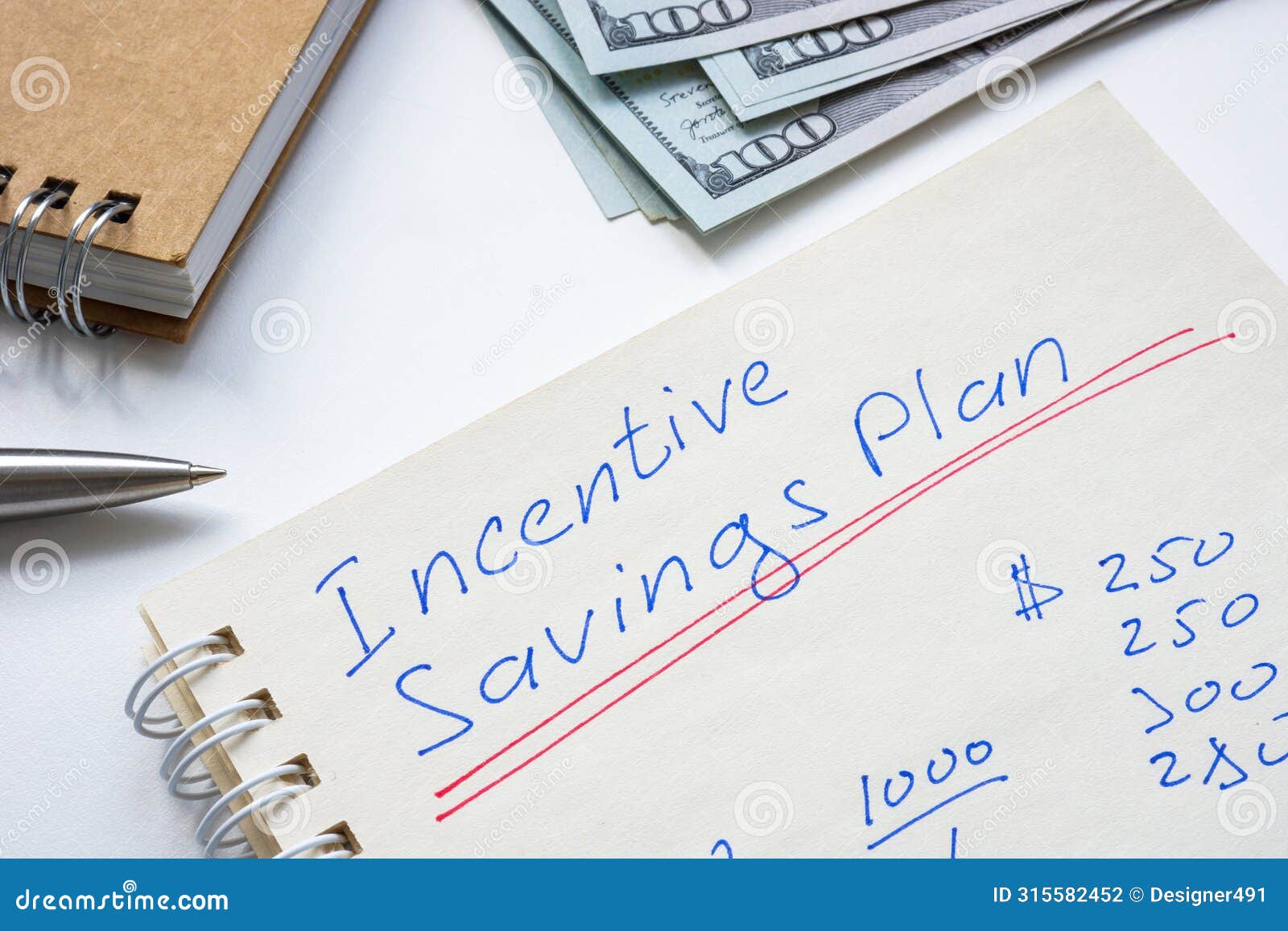 handwritten incentive savings plan in the notepad.