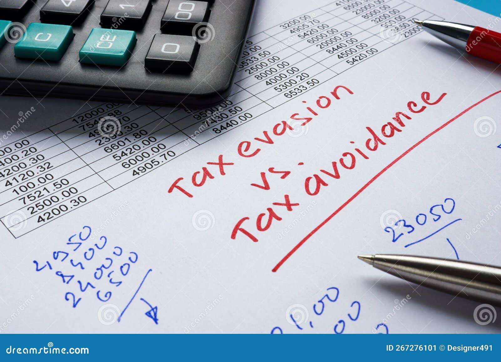 handwritten inscription tax evasion vs tax avoidance on a piece of paper.